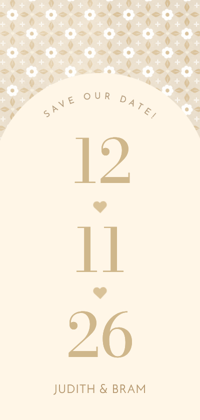 Trouwkaarten - Save the date kaart met beige boho patroon en grote datum
