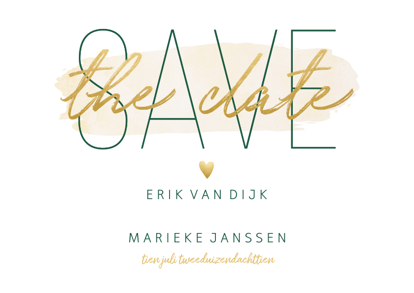 Save the date kaart met goudlook en waterverf - Trouwkaarten Trouwkaarten - Save the date kaart met goudlook en waterverf