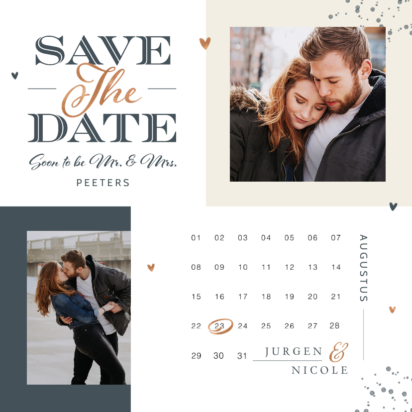 Trouwkaarten - Save the date kaart met kalender grafisch modern foto