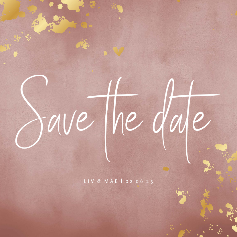 Trouwkaarten - Save the date kaart oud roze waterverf gouden spetters