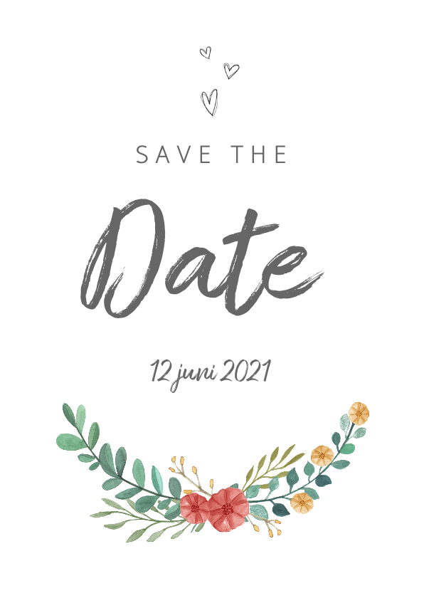 Save the date kaart stijlvol met bloemen - Trouwkaarten Trouwkaarten - Save the date kaart stijlvol met bloemen