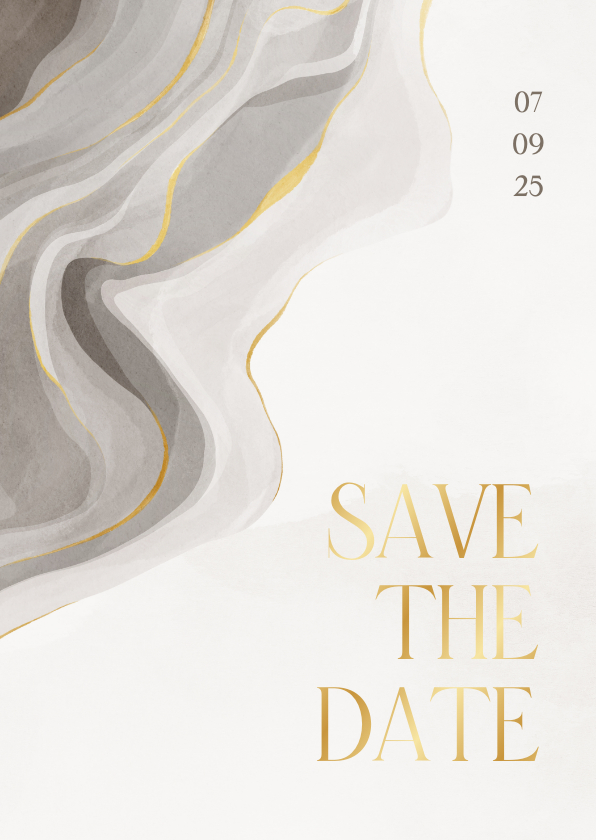 Save the date kaart stijlvol met marmereffect en goudfolie - Trouwkaarten Trouwkaarten - Save the date kaart stijlvol met marmereffect en goudfolie