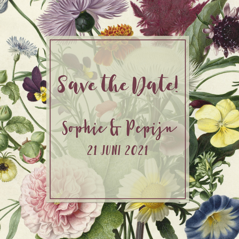 Save the date kaart stijlvol met vintage bloemen - Trouwkaarten Trouwkaarten - Save the date kaart stijlvol met vintage bloemen