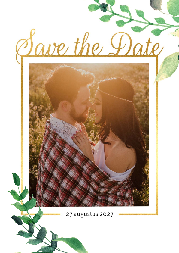 Save the Date kaart Stijlvol wit met goud - Trouwkaarten Trouwkaarten - Save the Date kaart Stijlvol wit met goud