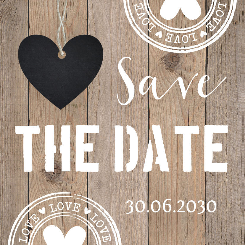 Save the Date kaart typografie hartje houtlook Save the Date kaart typografie hartje houtlook