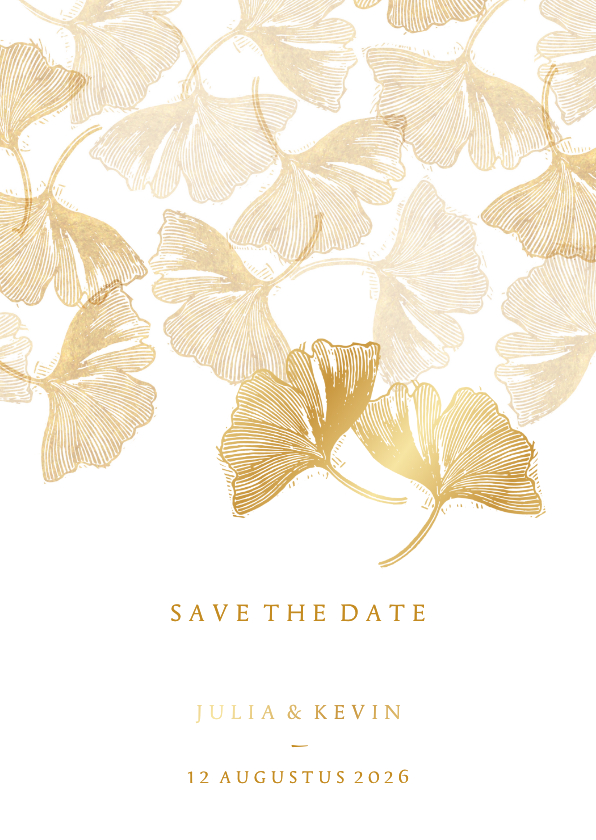 Trouwkaarten - Save the date kaart voor de bruiloft ginkgobladeren stempel