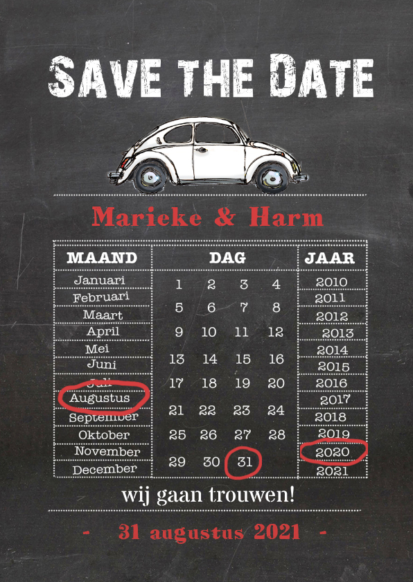 Save the date krijtbord kever av - Trouwkaarten Trouwkaarten - Save the date krijtbord kever av
