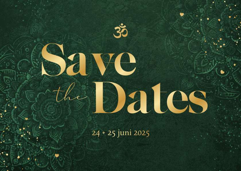 Trouwkaarten - Save the date mandala patroon goud hartjes hindoestaans