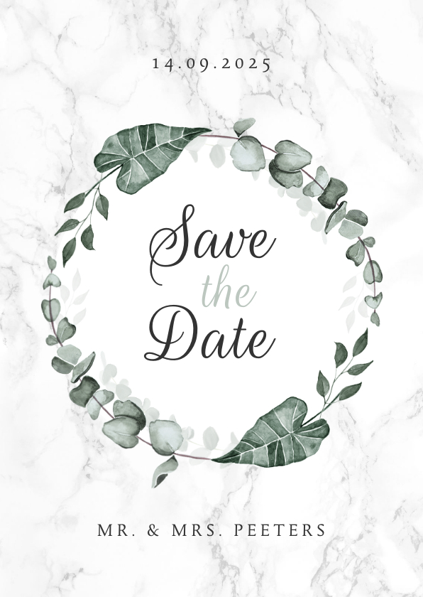 Trouwkaarten - Save the date marmer stijlvol klassiek eucalyptus