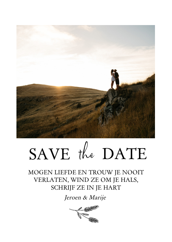 Save the date met foto, bijbeltekst en takje - Trouwkaarten Trouwkaarten - Save the date met foto, bijbeltekst en takje