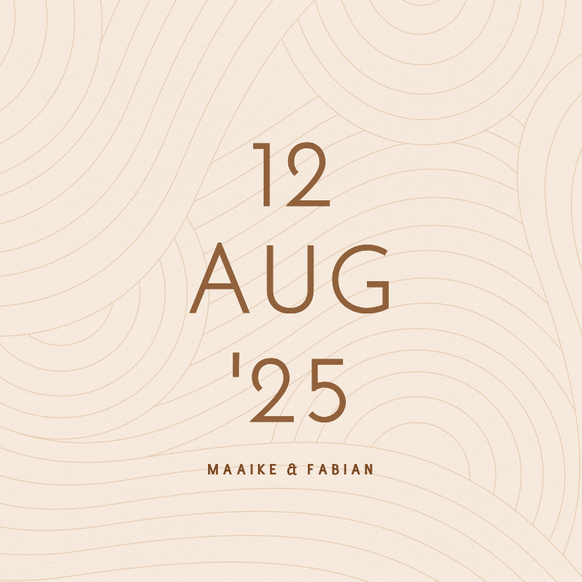 Save the date modern beige met golvende lijnen grote datum - Trouwkaarten Trouwkaarten - Save the date modern beige met golvende lijnen grote datum