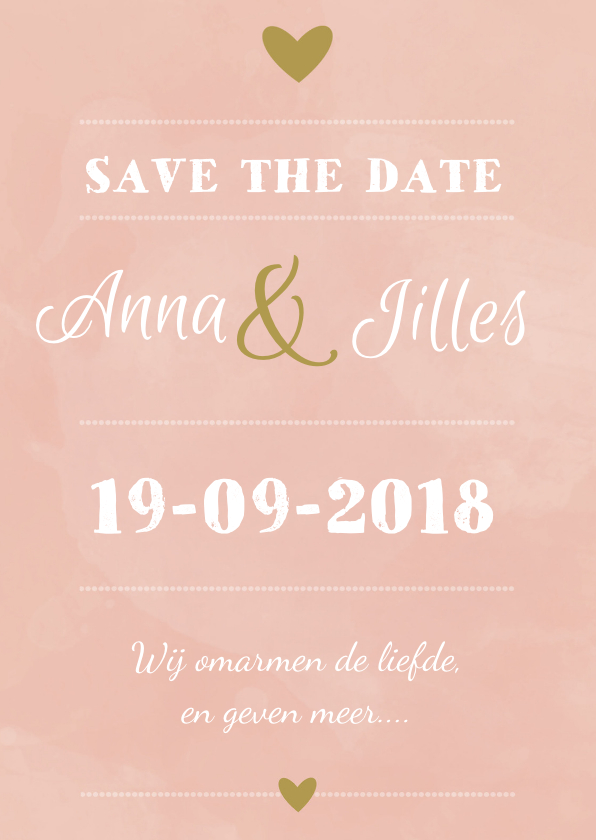 Save the Date roze/oudgroen - Trouwkaarten Trouwkaarten - Save the Date roze/oudgroen