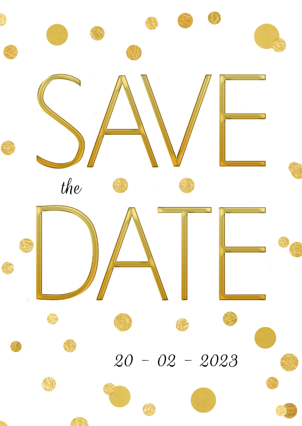 Save the Date stip goud confetti - Trouwkaarten Trouwkaarten - Save the Date stip goud confetti