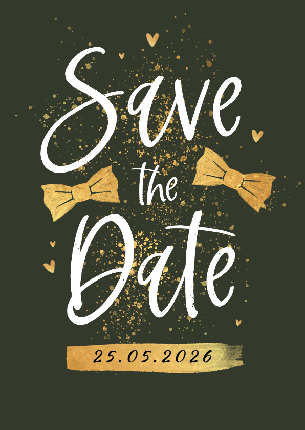 Trouwkaarten - Save the date trouwkaart gay strikjes groom goud hartjes