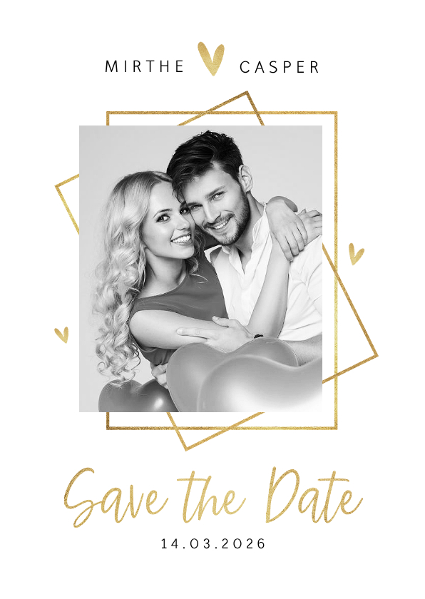 Save the date trouwkaart goud stijlvol modern grafisch hart - Trouwkaarten Trouwkaarten - Save the date trouwkaart goud stijlvol modern grafisch hart