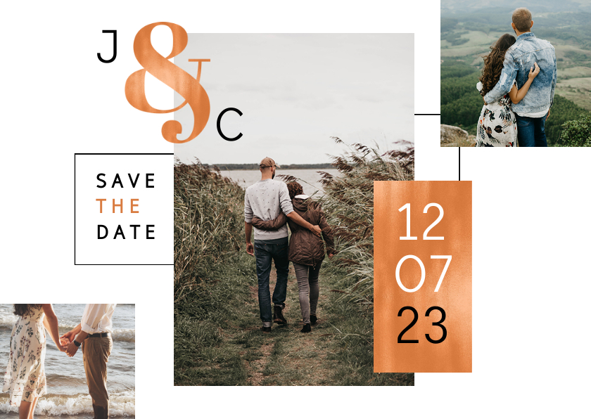 Save the date trouwkaart koper stijlvol modern fotokaart - Trouwkaarten Trouwkaarten - Save the date trouwkaart koper stijlvol modern fotokaart