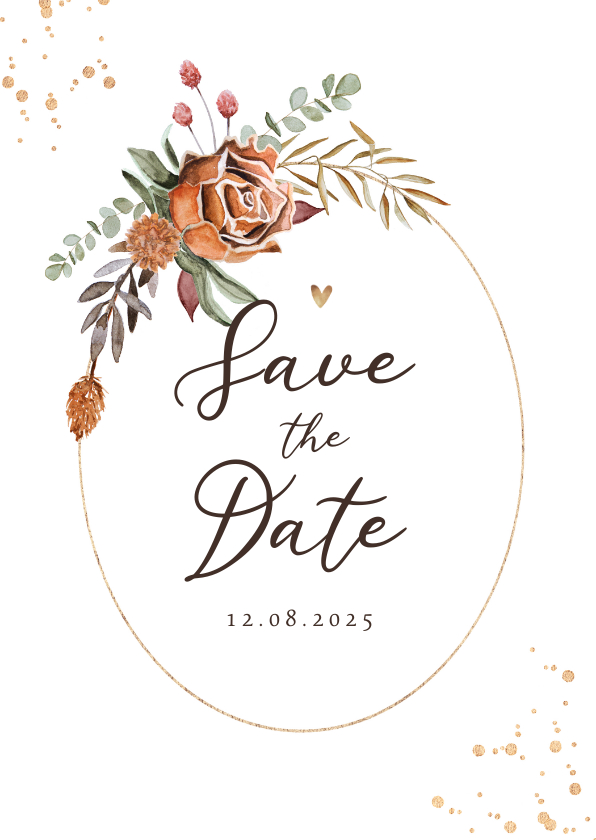 Trouwkaarten - Save the date trouwkaart stijlvol droogbloemen waterverf