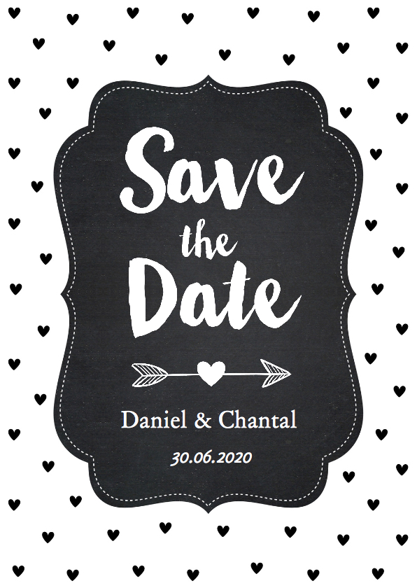 Save the Date zwart-wit hartjes - Trouwkaarten Trouwkaarten - Save the Date zwart-wit hartjes