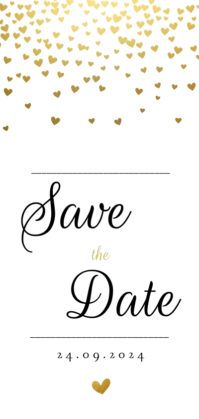 Save the datekaart met gouden hartjesregen - Trouwkaarten Trouwkaarten - Save the datekaart met gouden hartjesregen