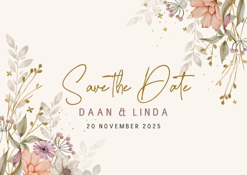 Trouwkaarten - SavetheDate kaart bloemen in herfsttinten 