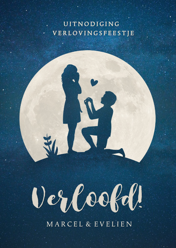 Silhouet verlovingskaart - uitnodiging verlovingsfeest maan - Trouwkaarten Trouwkaarten - Silhouet verlovingskaart - uitnodiging verlovingsfeest maan