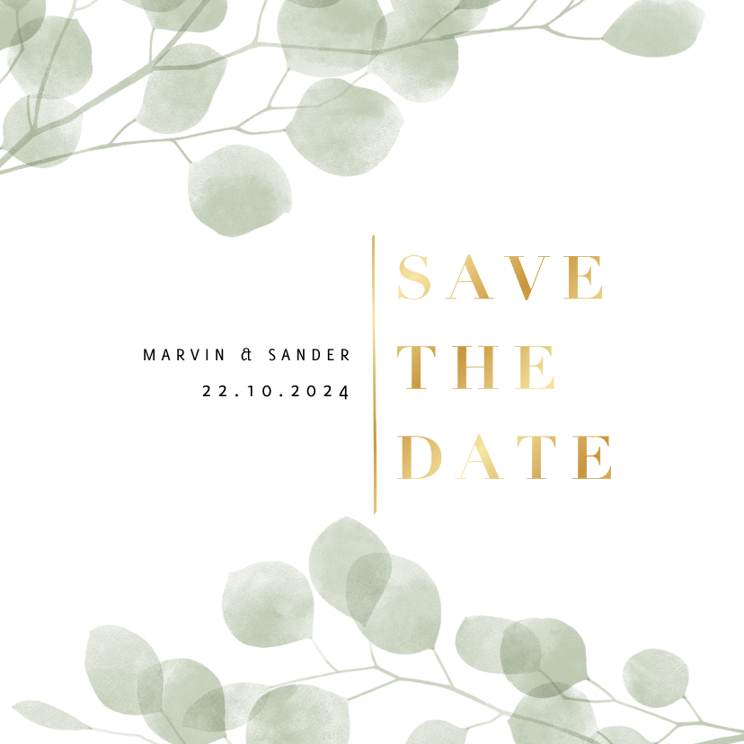 Stijlvol eucalyptus groene waterverf save the date kaart - Trouwkaarten Trouwkaarten - Stijlvol eucalyptus groene waterverf save the date kaart