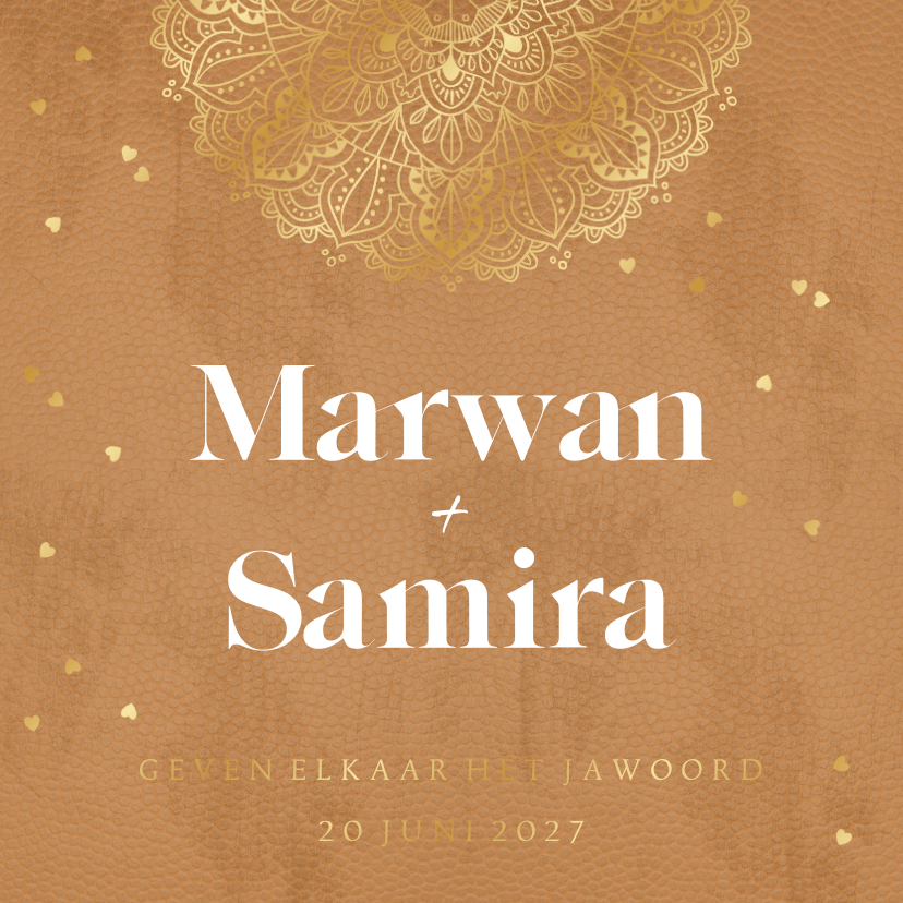 Stijlvolle islamitische trouwkaart henna hartjes goud - Trouwkaarten Trouwkaarten - Stijlvolle islamitische trouwkaart henna hartjes goud