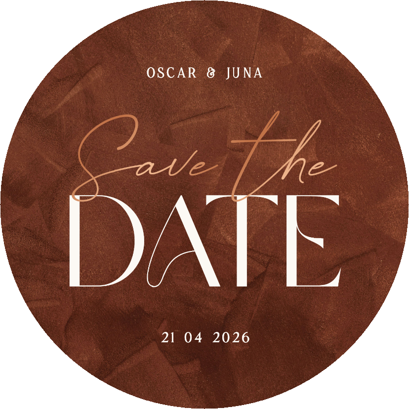 Stijlvolle kaart save the date roestbruin in cirkelvorm - Trouwkaarten Trouwkaarten - Stijlvolle kaart save the date roestbruin in cirkelvorm