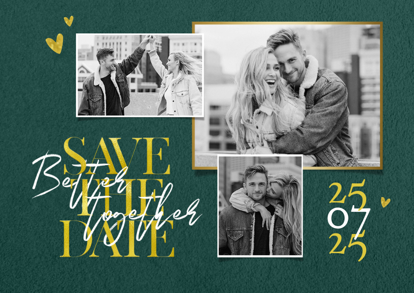 Stijlvolle, klassieke save the date kaart velvet goud - Trouwkaarten Trouwkaarten - Stijlvolle, klassieke save the date kaart velvet goud