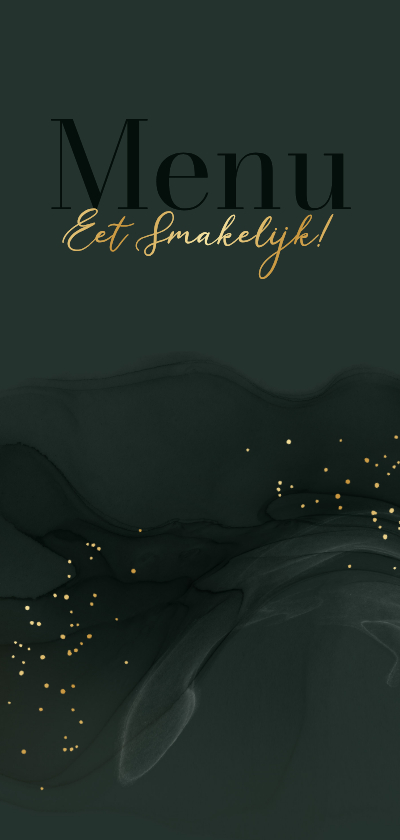 Stijlvolle menukaart watercolor chique groen goud spetters - Trouwkaarten Trouwkaarten - Stijlvolle menukaart watercolor chique groen goud spetters