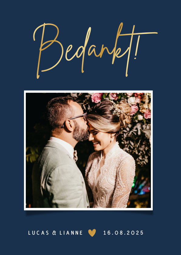 Trouwkaarten - Stijlvolle minimalistische bedankkaart trouwen met foto