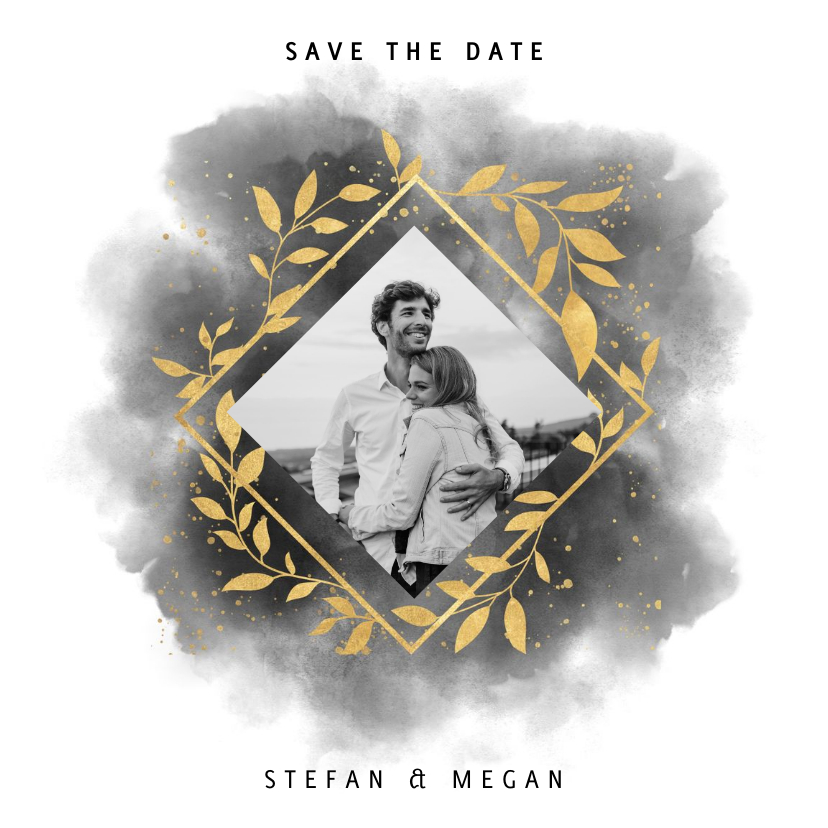 Stijlvolle save the date kaart waterverf en gouden takjes - Trouwkaarten Trouwkaarten - Stijlvolle save the date kaart waterverf en gouden takjes