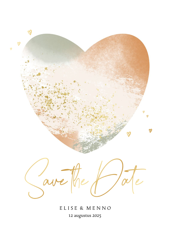 Trouwkaarten - Stijlvolle Save the Date trouwkaart met gouden hartjes