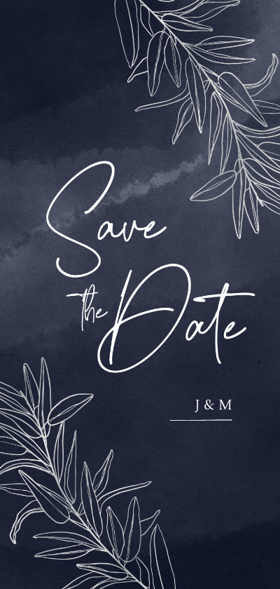Stijlvolle Save the Date trouwkaart zilver takjes waterverf - Trouwkaarten Trouwkaarten - Stijlvolle Save the Date trouwkaart zilver takjes waterverf