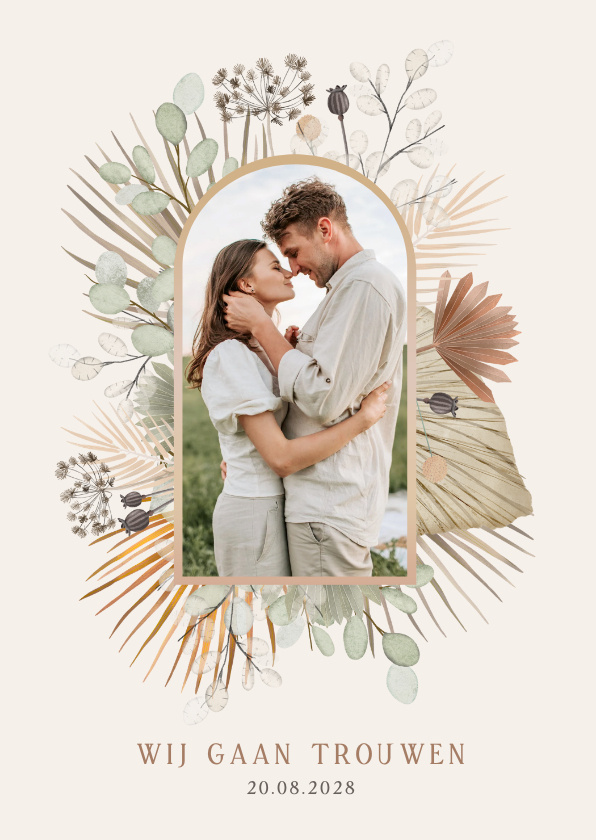 Stijlvolle trouwkaart met bohemian waterverf droogbloemen - Trouwkaarten Trouwkaarten - Stijlvolle trouwkaart met bohemian waterverf droogbloemen