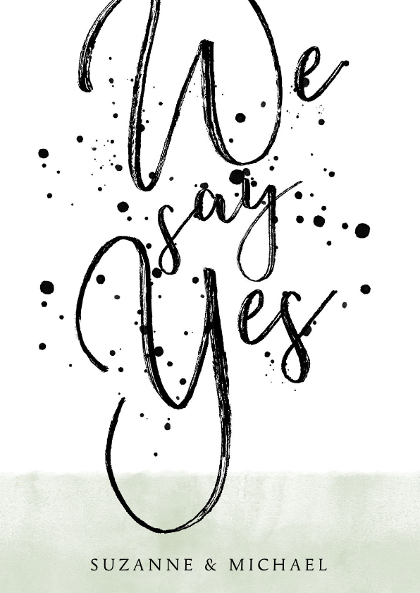 Stijlvolle trouwkaart met typografie, waterverf en spetters - Trouwkaarten Trouwkaarten - Stijlvolle trouwkaart met typografie, waterverf en spetters