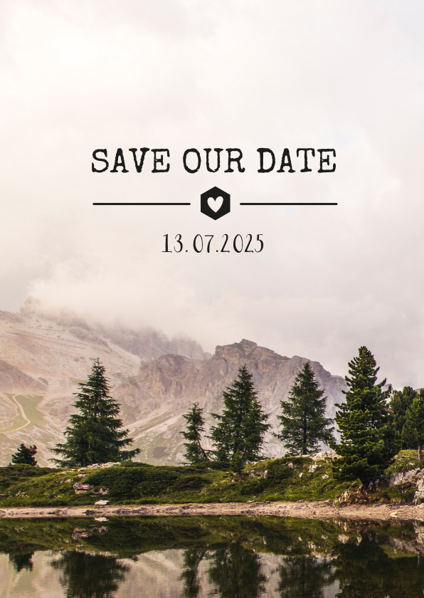 Trouwkaarten - Stoere Save the Date kaart met een berg landschap en datum
