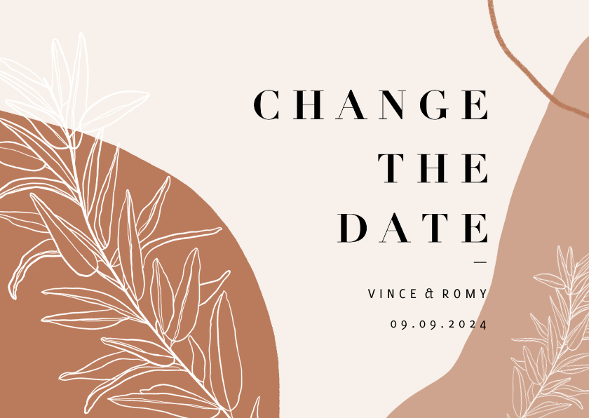 Trendy Change the Date kalender abstracte vormen en plantje - Trouwkaarten Trouwkaarten - Trendy Change the Date kalender abstracte vormen en plantje