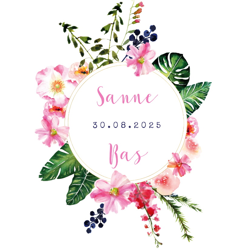 Trendy, kleurrijke trouwkaart met prachtige bloemen - Trouwkaarten Trouwkaarten - Trendy, kleurrijke trouwkaart met prachtige bloemen
