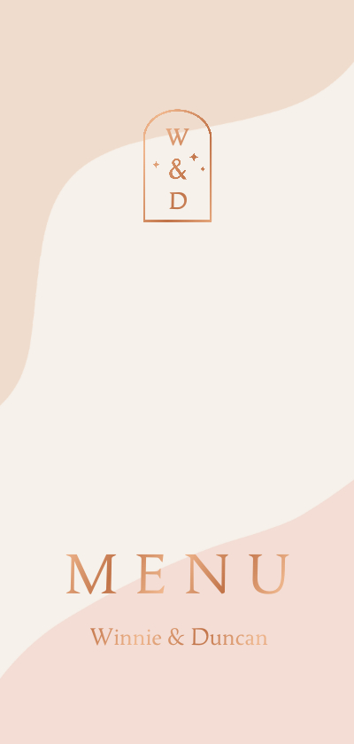 Trouwkaarten - Trendy menukaart in roze aardetinten met boog