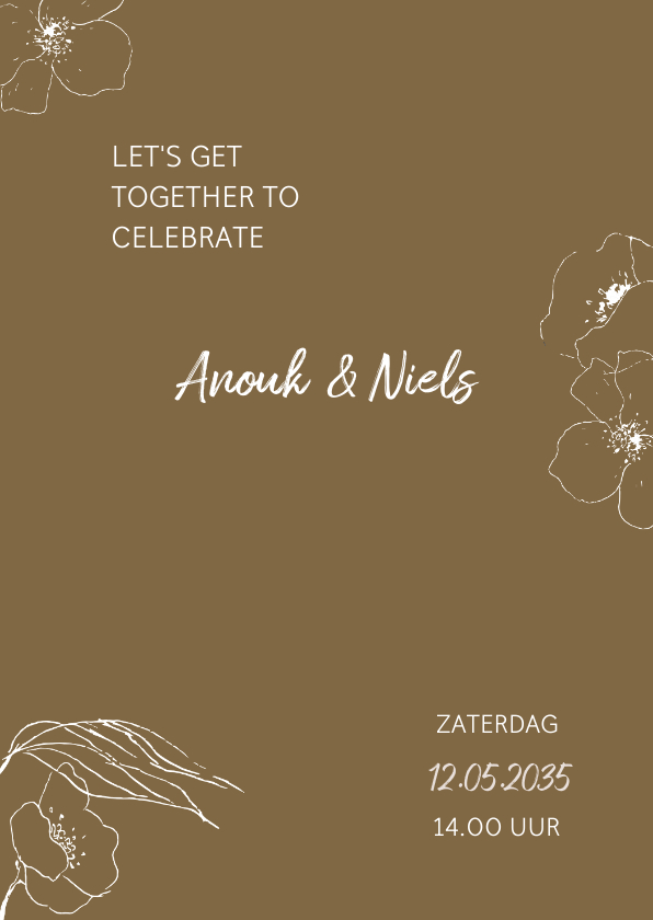 Trendy trouwkaart met getekende bloemen - Trouwkaarten Trouwkaarten - Trendy trouwkaart met getekende bloemen