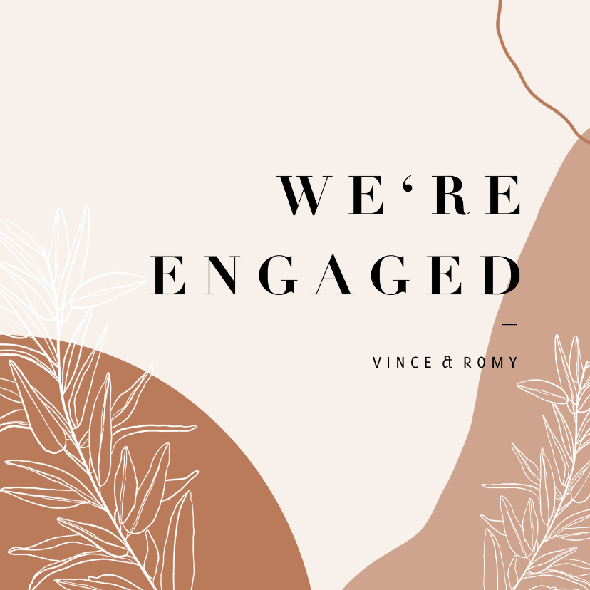 Trendy We're Engaged met abstracte vormen en plantje - Trouwkaarten Trouwkaarten - Trendy We're Engaged met abstracte vormen en plantje