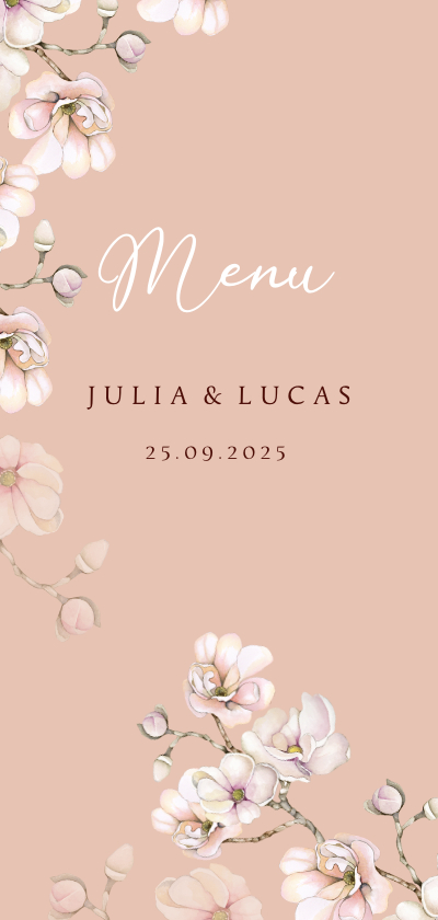 Trouwen menu magnolia roze wit - Trouwkaarten Trouwkaarten - Trouwen menu magnolia roze wit