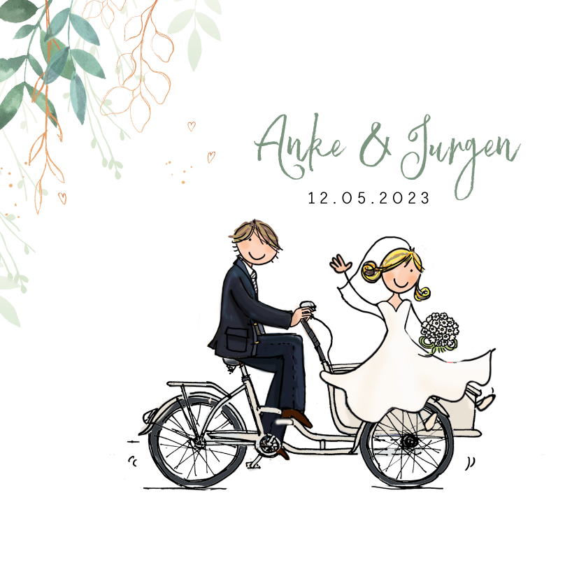 Trouwkaart bakfiets confetti av - Trouwkaarten Trouwkaarten - Trouwkaart bakfiets confetti av