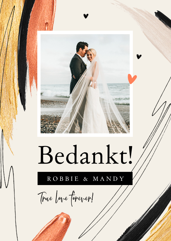 Trouwkaart bedankkaart stijlvol goud verf hartje foto - Trouwkaarten Trouwkaarten - Trouwkaart bedankkaart stijlvol goud verf hartje foto