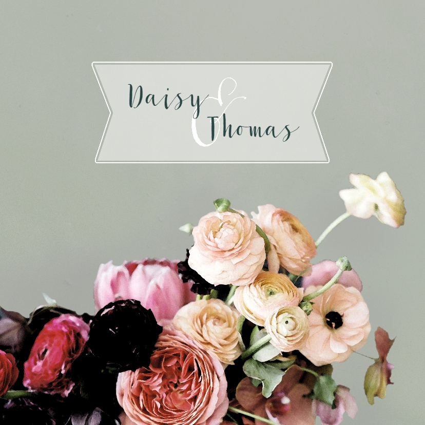 Trouwkaart bloemen aquarelstijl licht - Trouwkaarten Trouwkaarten - Trouwkaart bloemen aquarelstijl licht