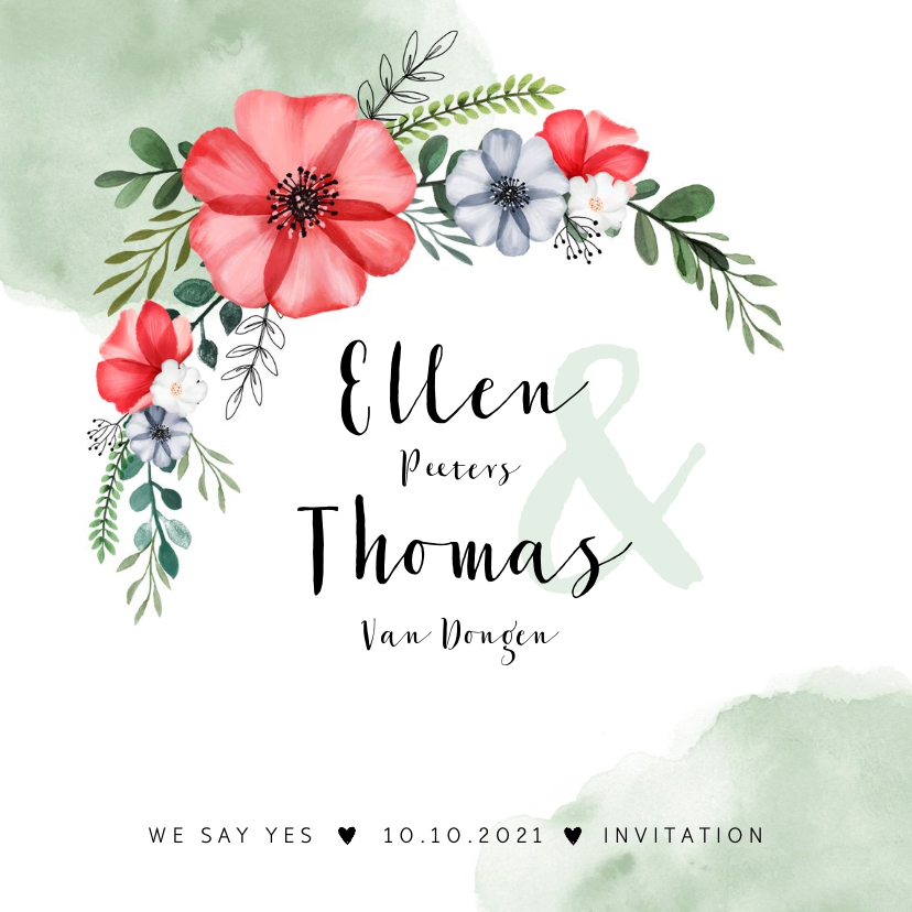 Trouwkaart bloemen bohemian met waterverf - Trouwkaarten Trouwkaarten - Trouwkaart bloemen bohemian met waterverf