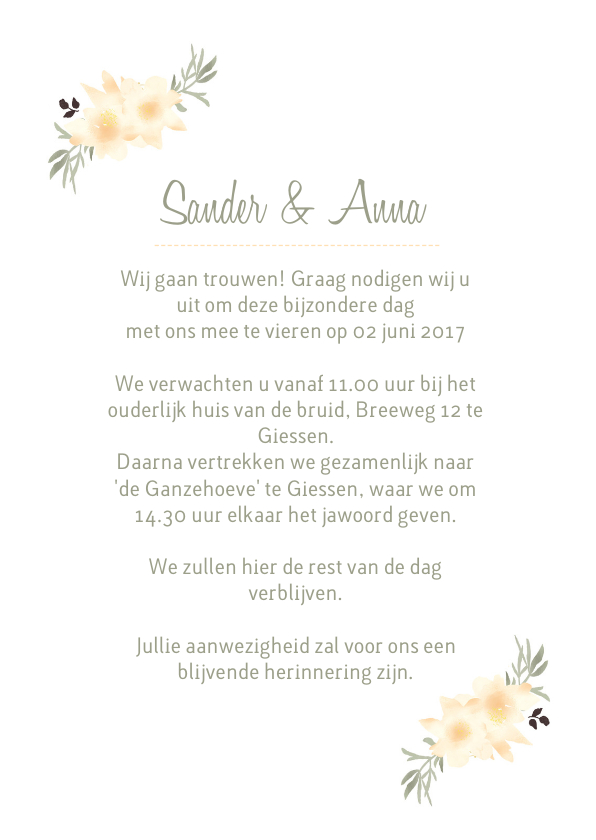 Trouwkaart Bloemen boho - HM - Trouwkaarten Trouwkaarten - Trouwkaart Bloemen boho - HM