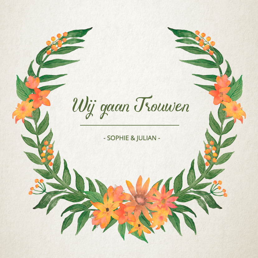 Trouwkaart bloemkrans vintage - Trouwkaarten Trouwkaarten - Trouwkaart bloemkrans vintage