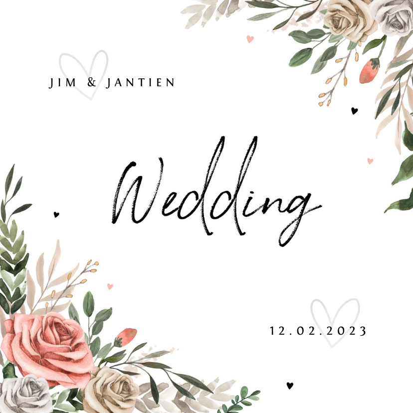 Trouwkaart Bohemian vintage met bloemen - Trouwkaarten Trouwkaarten - Trouwkaart Bohemian vintage met bloemen